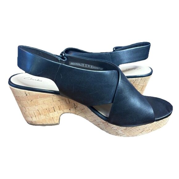 Clarks Maritsa Lara Wedge Sandal Women’s US Size 11 W Black Leather - Picture 1 of 14